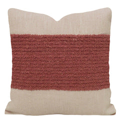 Rust Rose & Natural Stripe Handcrafted Cotton Cushion Cover 45x45 cm