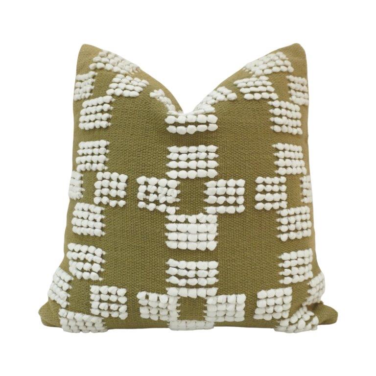 Handwoven Cotton Cushion Cover 45x45 cm | Textured Geometric Tufted Design | Olive Green Decorative Pillow Cover - Bulk manufacturer & supplier from Panipat, India