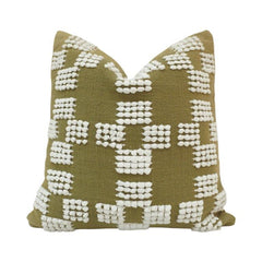 Handwoven Cotton Cushion Cover 45x45 cm | Textured Geometric Tufted Design | Olive Green Decorative Pillow Cover