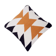 Handwoven Geometric Cotton Cushion Cover 45x45 cm | Modern Tribal Pattern Cushion Cover | Black, Ivory & Mustard Decorative Throw Pillow Cover