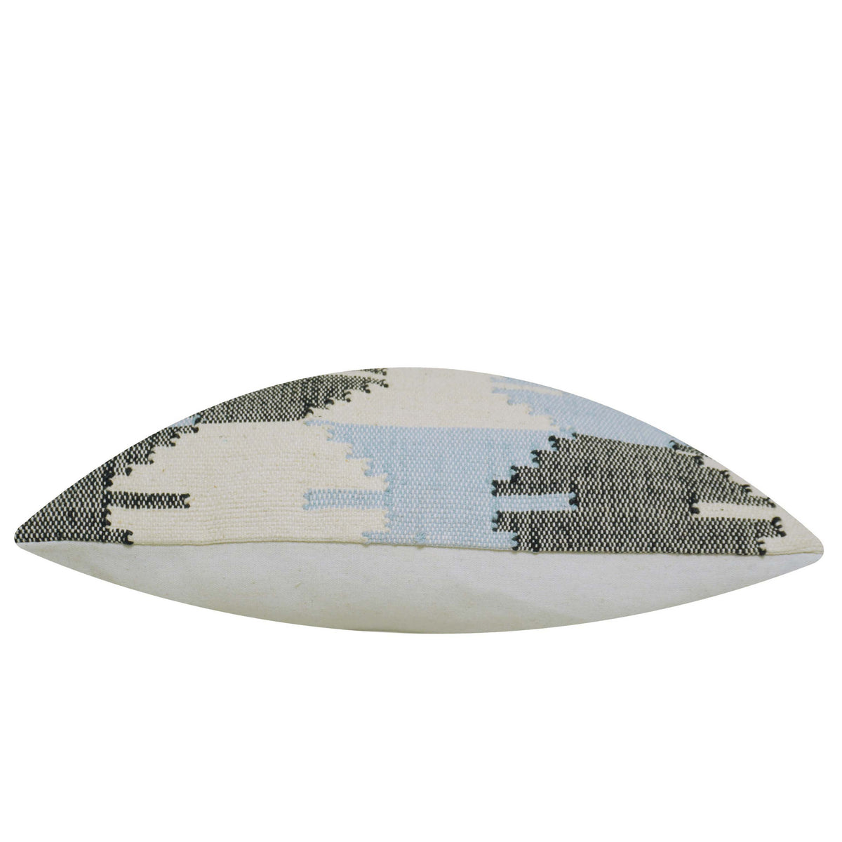 Handgewebter Kissenbezug 45 x 45 cm – Abstraktes Geometrisches Muster in Hellblau, Schwarz & Creme – Dekorativer Sofakissen- & Bettkissenbezug