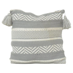 Handwoven Knitted Cushion Cover 45x45 cm | Textured Cotton Boho Cushion with Tassels | Soft Decorative Throw Pillow Cover