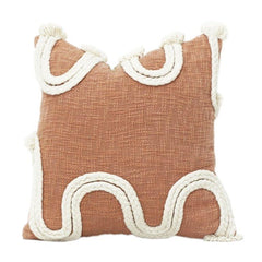 Textured Cotton Cushion Cover with Rope Embroidery – Abstract Wave Design | 45x45 cm | Boho Modern Decor