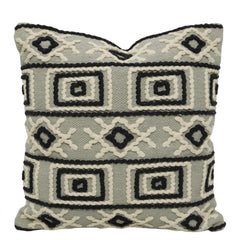 Handwoven Cotton Cushion Cover 45x45 cm | Geometric Tufted Embroidered Throw Pillow Cover | Modern Boho Decorative Cushion Cover | Hidden Zipper | Sage Green & Black