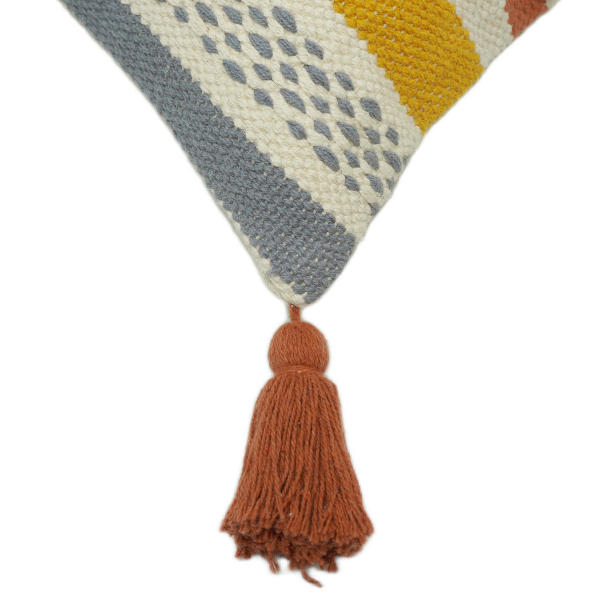Handwoven Multicolor Striped Cushion Cover with Tassels – 45 x 45 cm