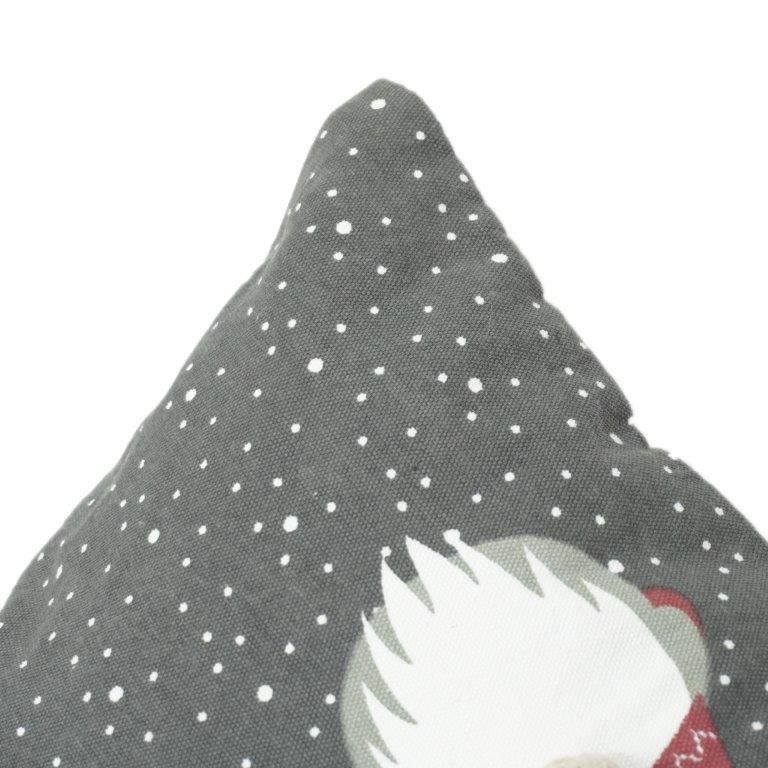 Festive Gnome Pom-Pom Cotton Cushion Cover – Grey Polka Dot Decorative Pillow | 45x45 cm - Bulk manufacturer & supplier from Panipat, India