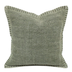 Handmade Textured Cushion Cover with Hand Embroidered Corner Border, Sage Green, 45 x 45 cm