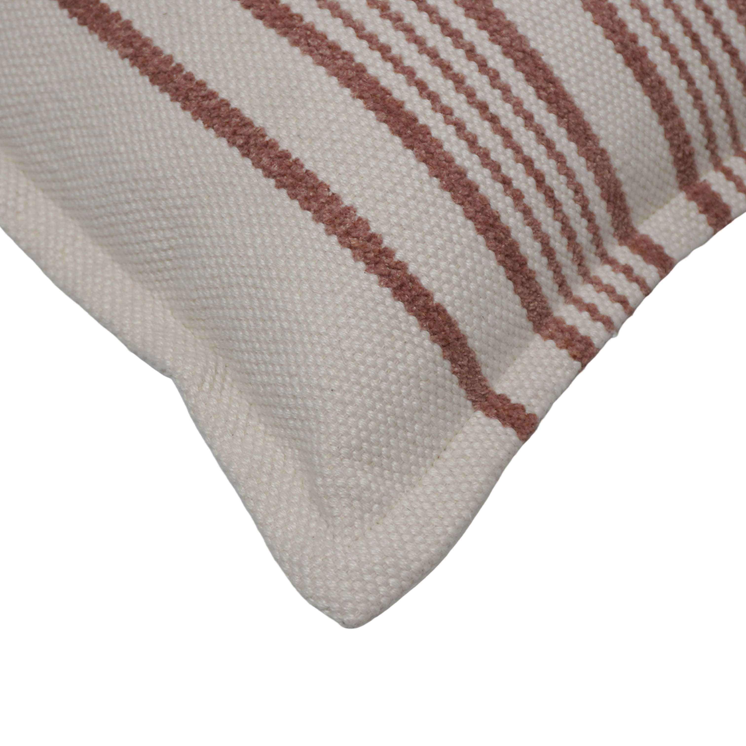 Handwoven Cotton Striped Cushion Cover 35x50 cm | Rustic Woven Lumbar Pillow Cover | Hidden Zip | Modern Farmhouse & Boho Home Décor