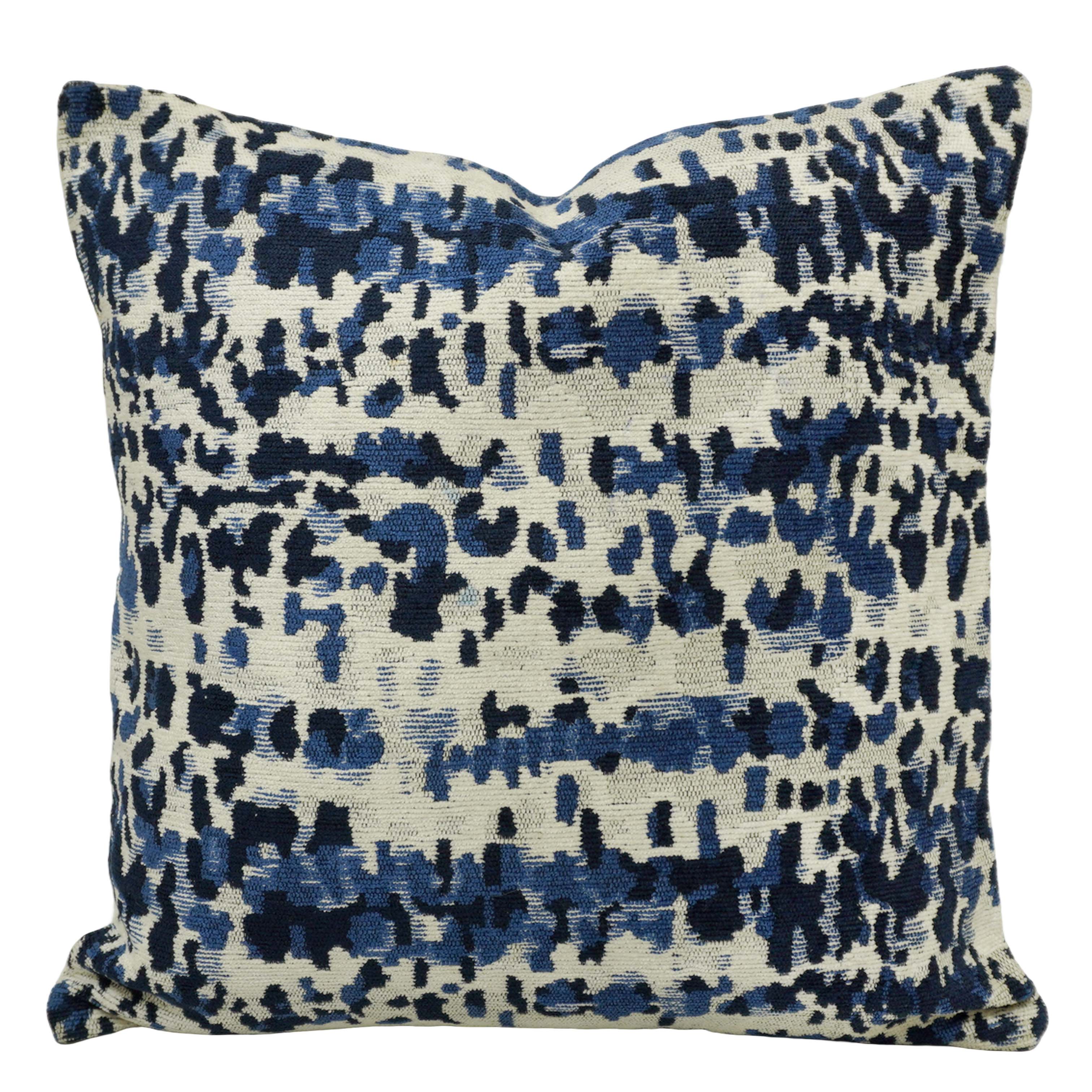 Blue & Ivory Abstract Jacquard Cotton Cushion Cover 45x45 cm | Woven Decorative Throw Pillow Cover | Hidden Zipper | Modern Home Décor