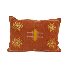 Terracotta Tribal Embroidered Cotton Cushion Cover – 30x50 cm Lumbar Pillow | Boho Artisan Decorative Cushion