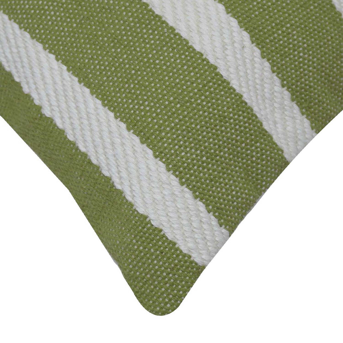 Handwoven Cotton Cushion Cover – Green & White Striped Textured Design, 45 x 45 cm