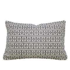 Handwoven Cotton Cushion Cover 35x50 cm – Black & Ivory Geometric Pattern | Boho Decorative Lumbar Pillow Cover