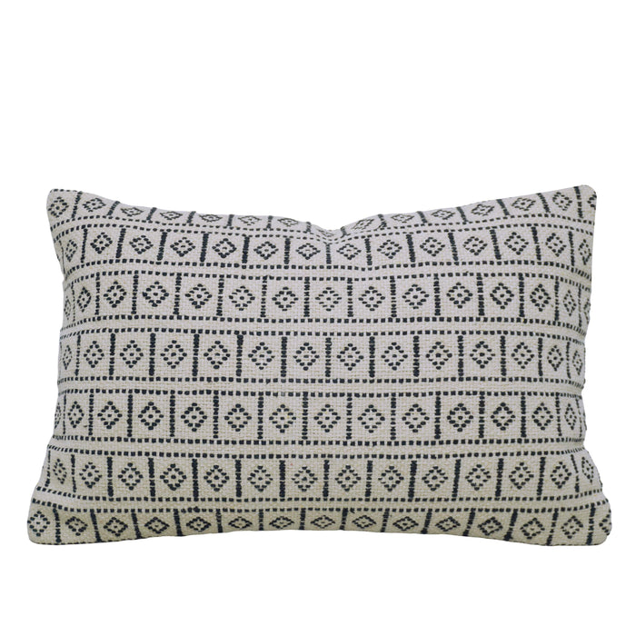 Handwoven Cotton Cushion Cover 35x50 cm – Black & Ivory Geometric Pattern | Boho Decorative Lumbar Pillow Cover