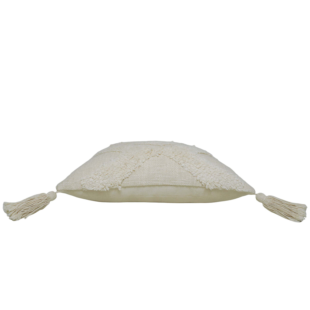 Tufted Cotton Cushion Cover 45x45 cm – Ivory Textured Abstract Pattern with Tassel Corners | Boho Decorative Cushion Cover