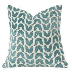 Teal Abstract Wave Embroidered Cotton Cushion Cover | Modern Textured Throw Pillow Cover 18x18 Inch