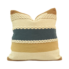 Handwoven Cotton Cushion Cover with Braided Stripe Design | Textured Boho Throw Pillow Cover | 45x45 cm