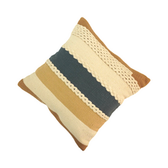 Handwoven Cotton Cushion Cover with Braided Stripe Design | Textured Boho Throw Pillow Cover | 45x45 cm