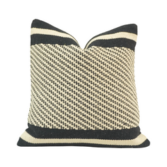 Handwoven Black & Ivory Cotton Cushion Cover | Geometric Woven Pattern | 45x45 cm