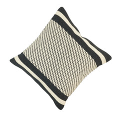 Handwoven Black & Ivory Cotton Cushion Cover | Geometric Woven Pattern | 45x45 cm
