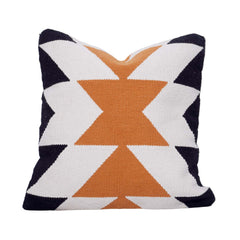 Handwoven Geometric Cotton Cushion Cover 45x45 cm | Modern Tribal Pattern Cushion Cover | Black, Ivory & Mustard Decorative Throw Pillow Cover