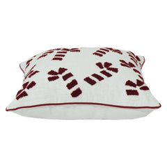 Handcrafted Burgundy Embroidered Cushion Cover on White Cotton | Modern Boho Accent Pillow 45x45 cm