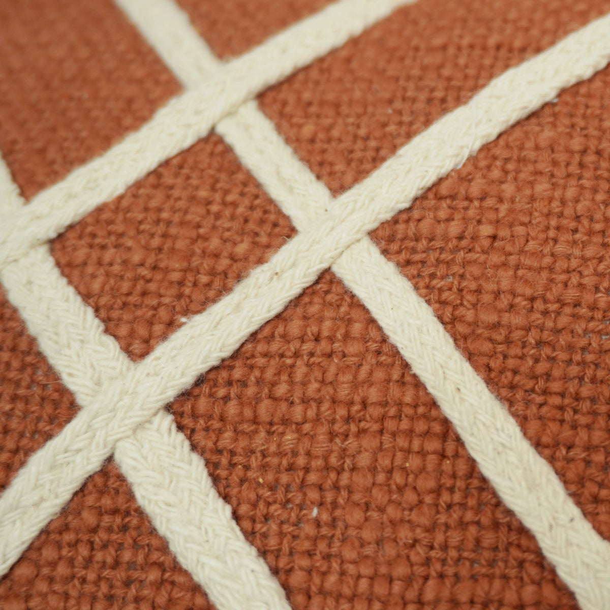 Rust brown geometric machine embroidered rope cushion cover 35x50 cm