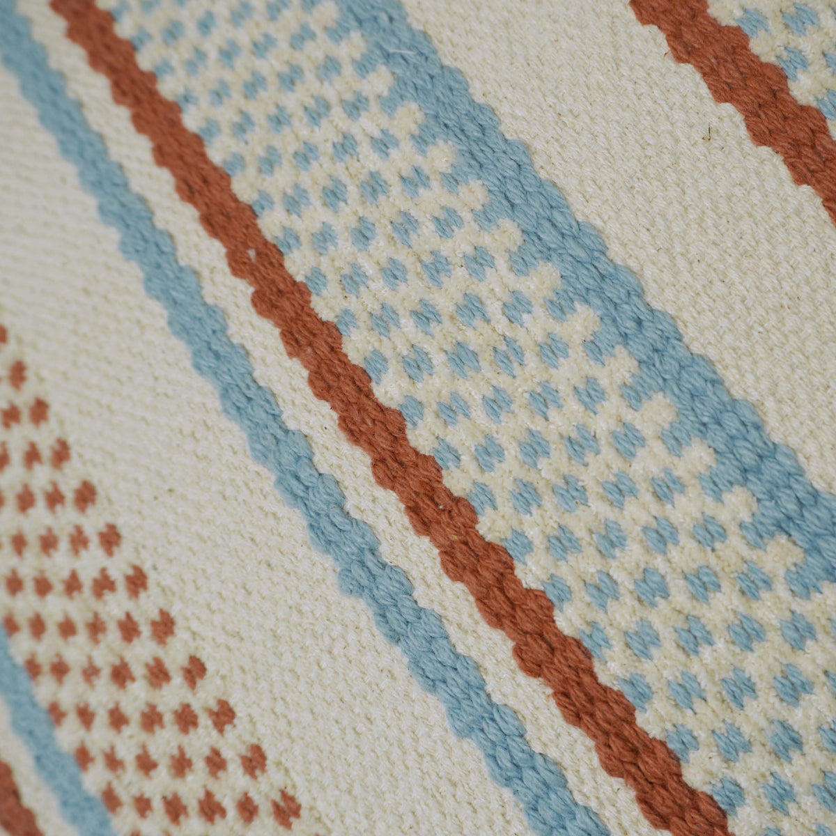 Handwoven Striped Cushion Cover 45x45 cm | Textured Blue & Rust Accent Pillow Cover | Boho Contemporary Home Decor