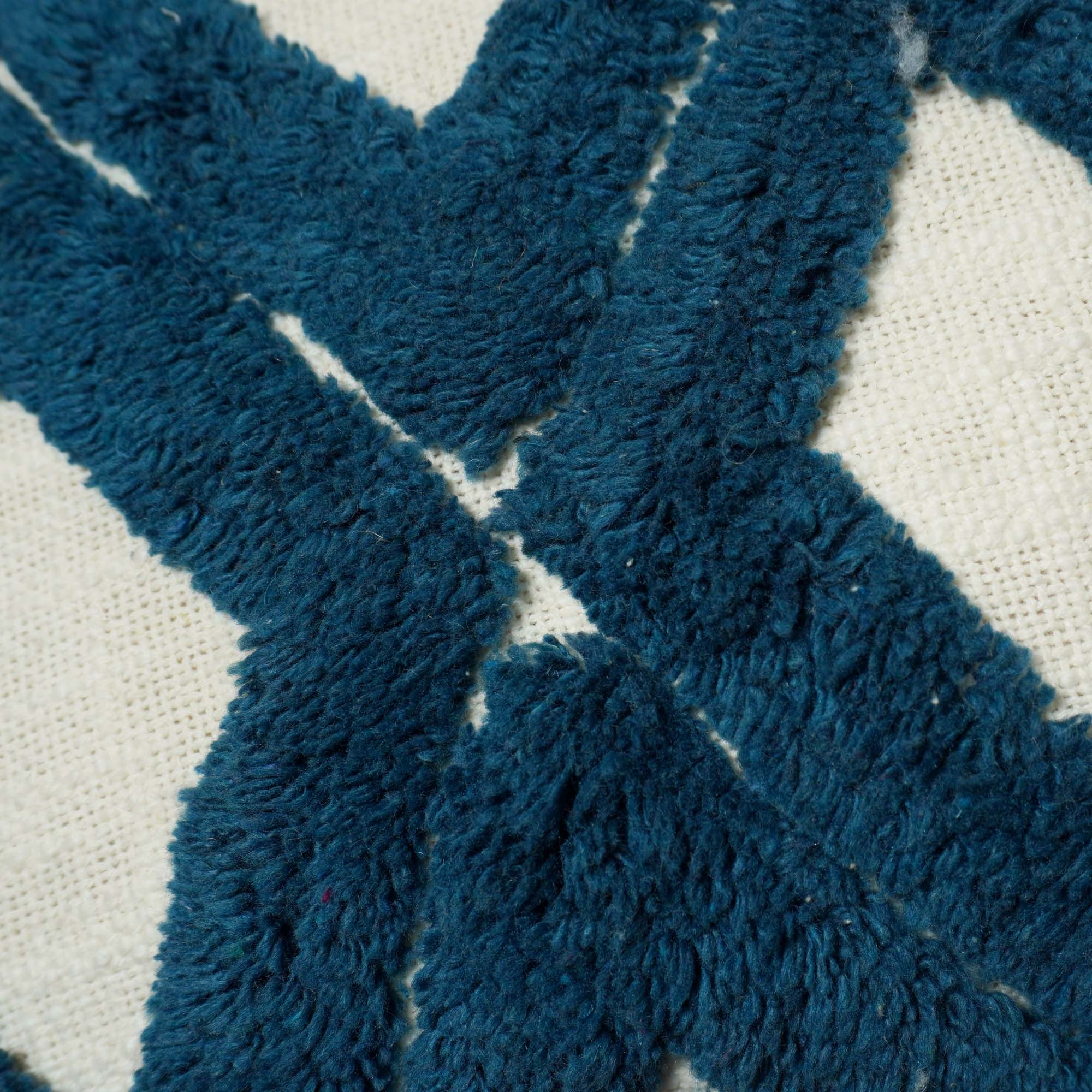 Handmade Tufted Cotton Cushion Cover 45x45 cm | Geometric Diamond Pattern | Textured Decorative Throw Pillow Cover | Hidden Zipper | Navy Blue & Natural