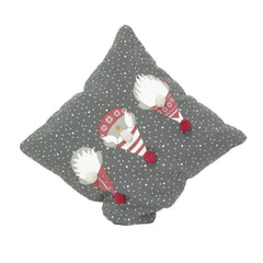 Festive Gnome Pom-Pom Cotton Cushion Cover – Grey Polka Dot Decorative Pillow | 45x45 cm
