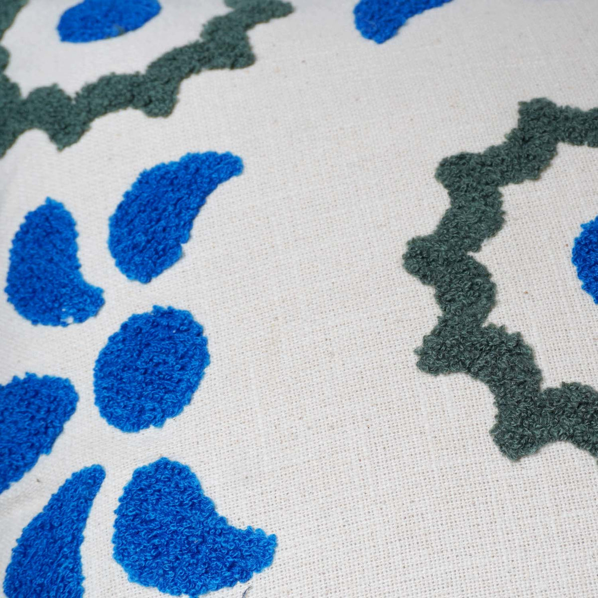 Hand Tufted Cotton Cushion Cover 45x45 cm | Blue & Grey Geometric Floral Design | Decorative Throw Pillow Cover with Hidden Zipper | Modern Boho Home Décor - Bulk manufacturer & supplier from Panipat, India