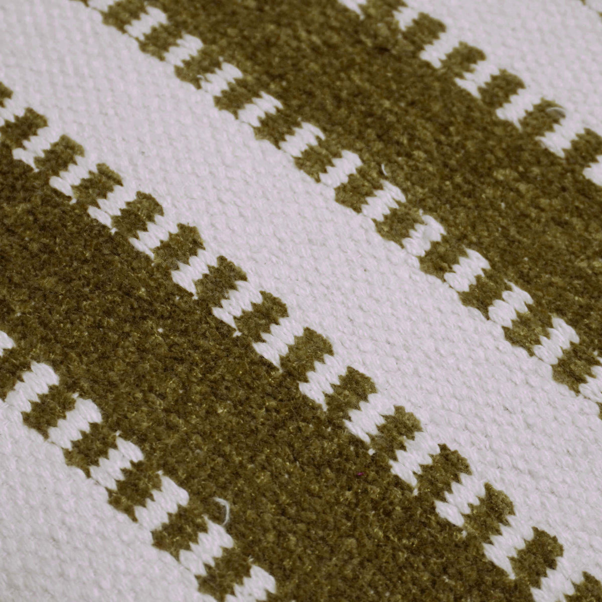 Olive green and cream textured striped handwoven cotton cushion cover 45x45 cm