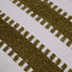 Olive green and cream textured striped handwoven cotton cushion cover 45x45 cm