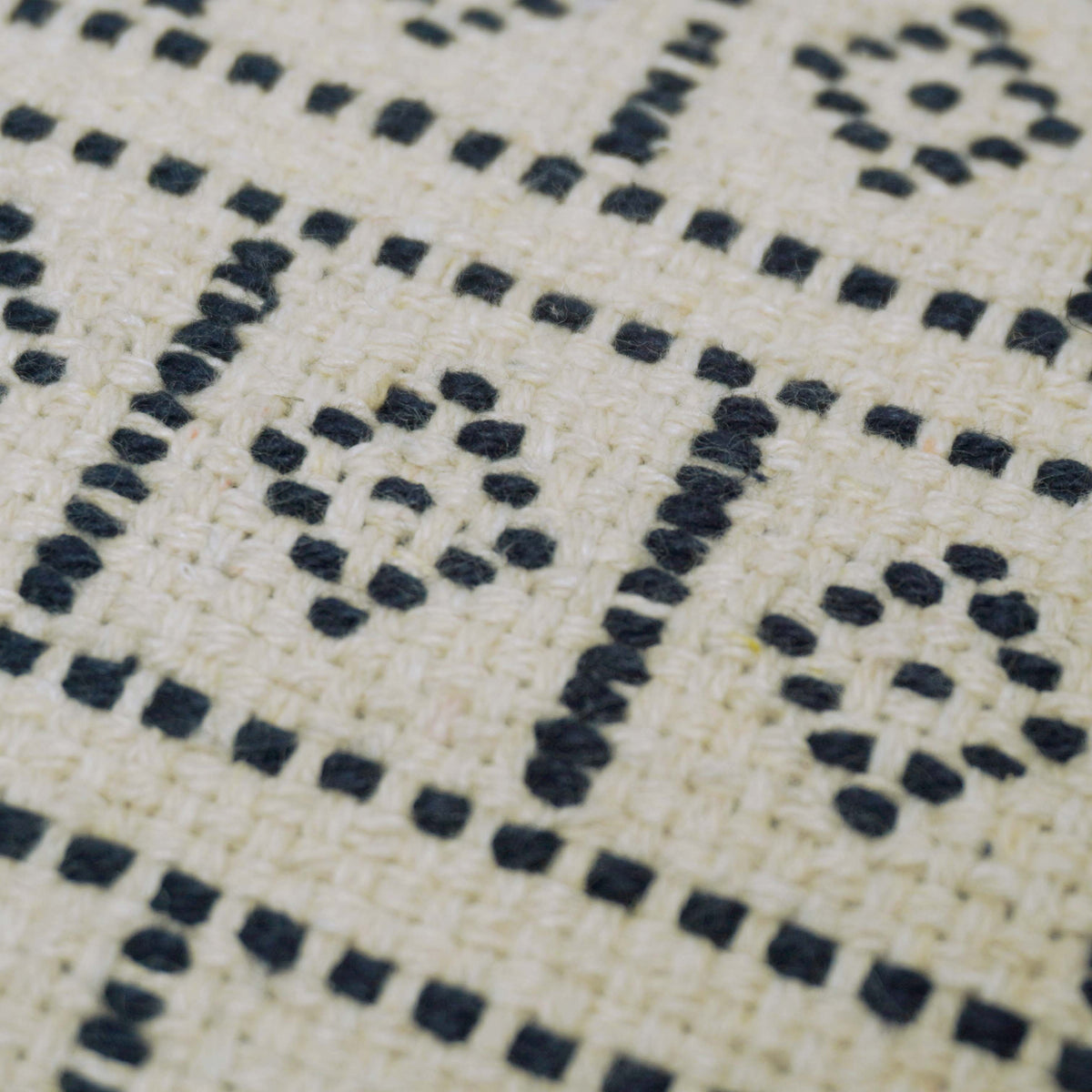 Handwoven Cotton Cushion Cover 35x50 cm – Black & Ivory Geometric Pattern | Boho Decorative Lumbar Pillow Cover
