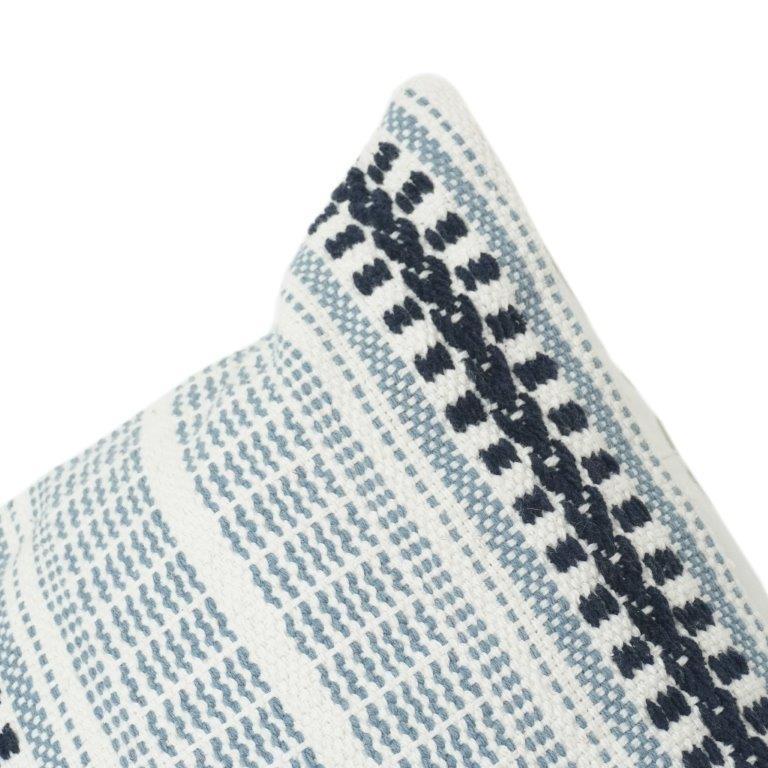 Handwoven Striped Embroidered Cotton Cushion Cover | Textured Boho Geometric Design | 18x18 Inch - Bulk manufacturer & supplier from Panipat, India