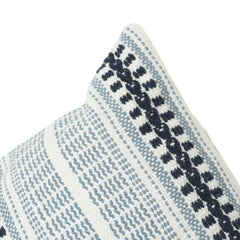 Handwoven Striped Embroidered Cotton Cushion Cover | Textured Boho Geometric Design | 18x18 Inch