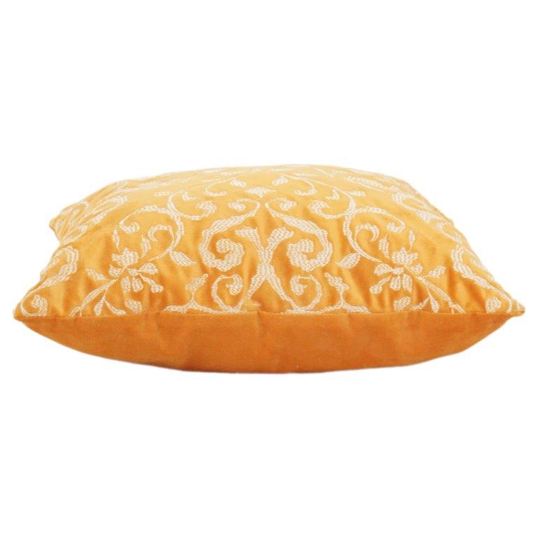 Mustard Yellow Embroidered Cushion Cover | Floral Vine Cotton Pillow Cover | Handcrafted Decorative Throw Cushion (18x18 Inch) - Bulk manufacturer & supplier from Panipat, India