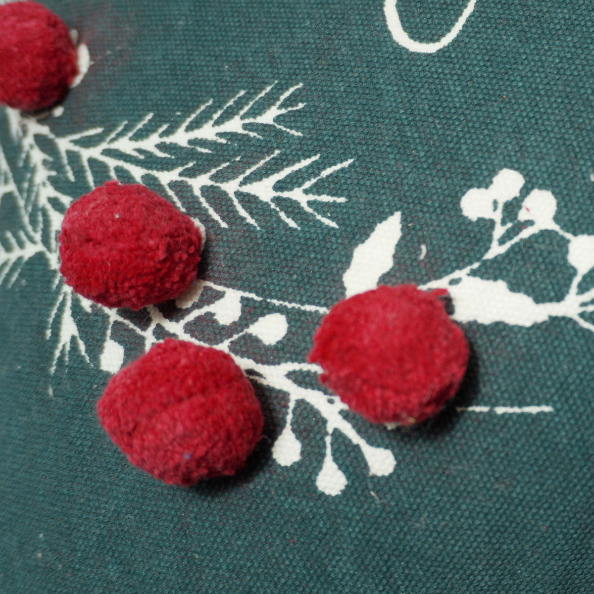 Printed Cotton Cushion Cover with Pom Pom Detailing – 45 x 45 cm