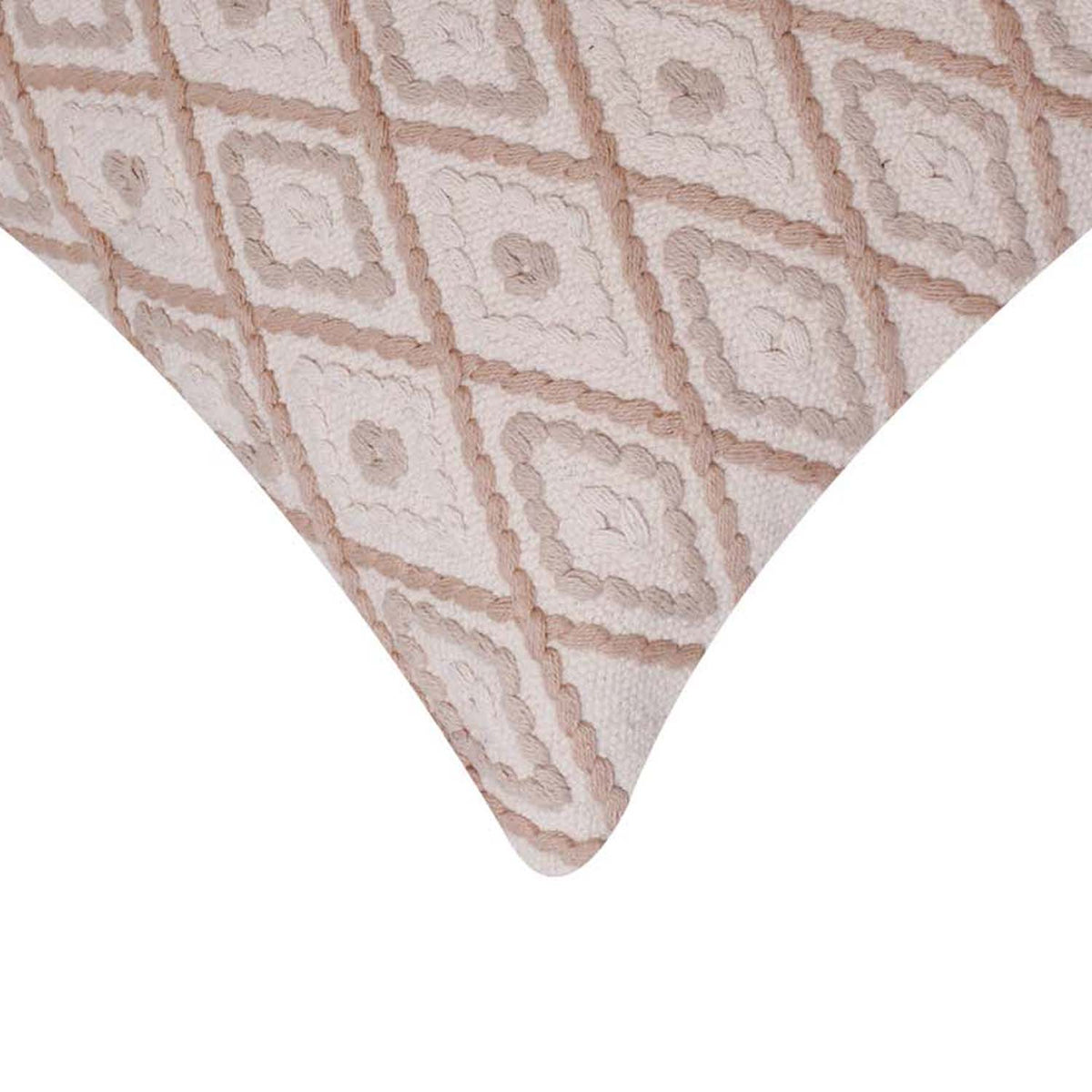 Handmade Tufted Diamond Pattern Cotton Cushion Cover 45x45 cm | Boho Geometric Decorative Throw Pillow Cover | Beige & Ivory - Bulk manufacturer & supplier from Panipat, India