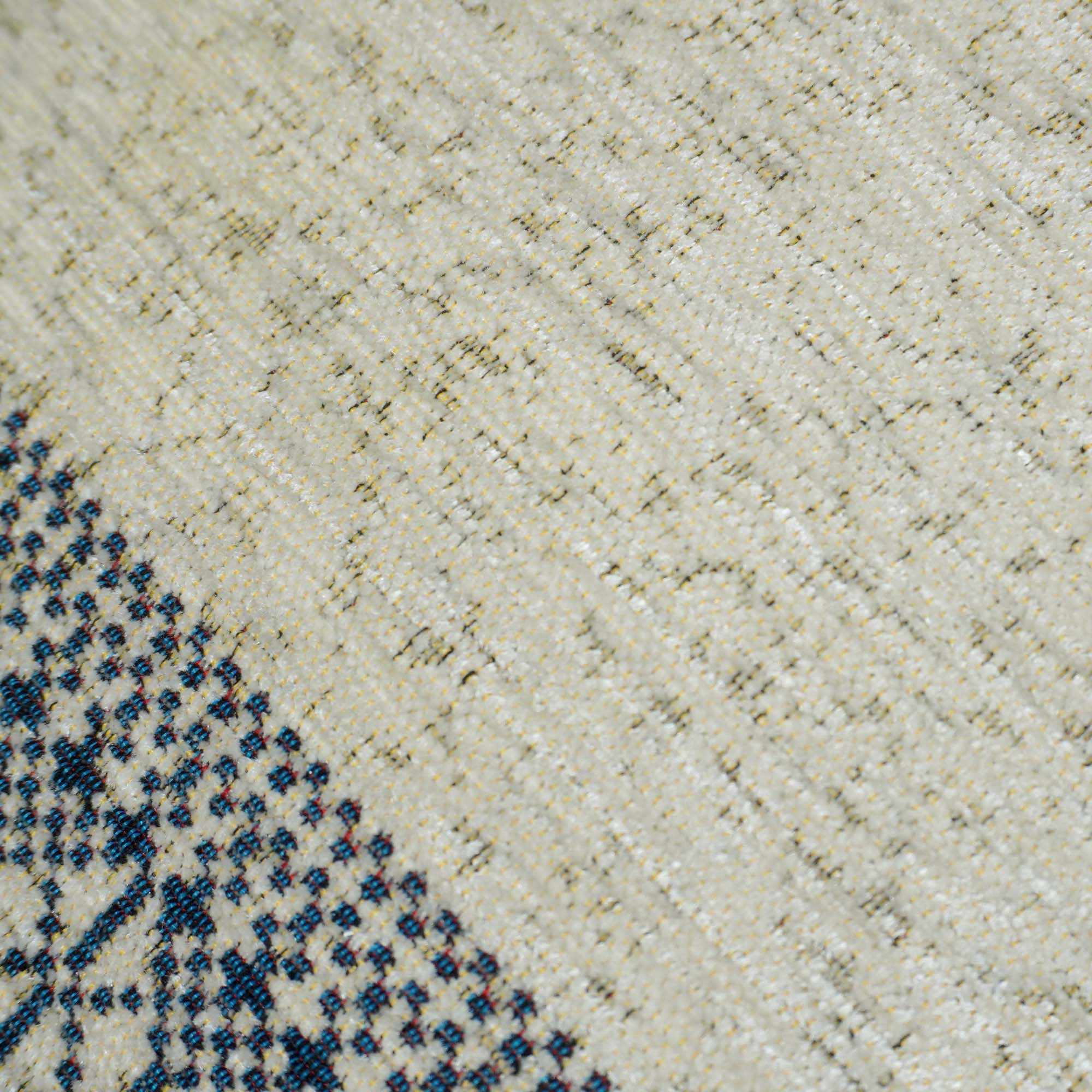 Handwoven Jacquard Cotton Cushion Cover 45x45 cm | Geometric Woven Pattern | Decorative Throw Pillow Cover | Hidden Zip | Ivory & Blue