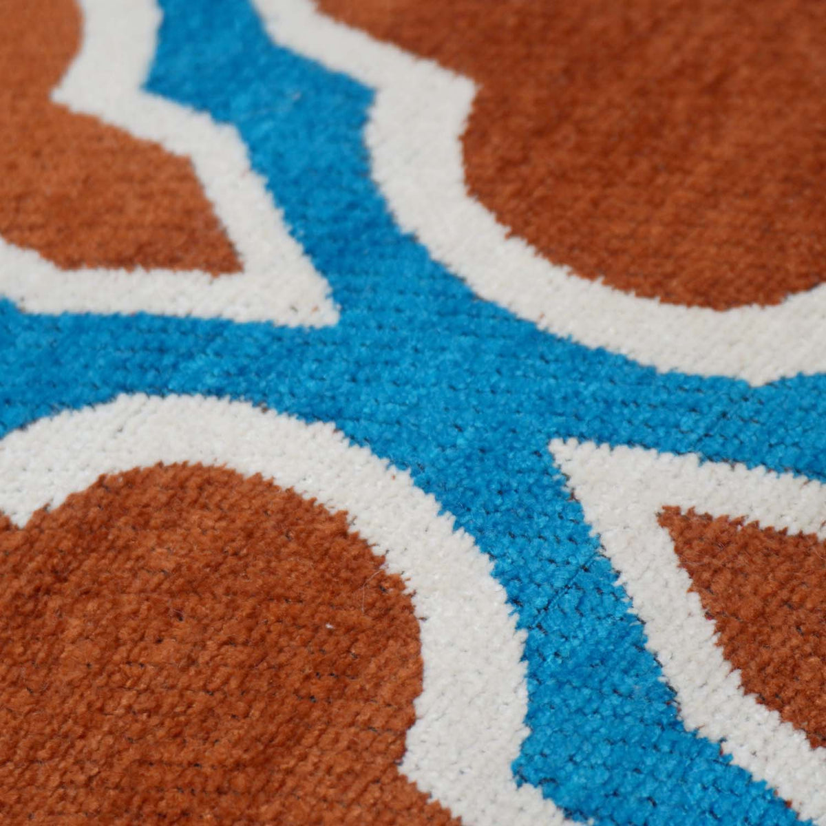Geometric Jacquard Cushion Cover 45x45 cm | Blue & Rust Decorative Throw Pillow Cover | Premium Woven Cotton Blend Cushion Case with Hidden Zipper - Bulk manufacturer & supplier from Panipat, India
