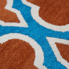 Geometric Jacquard Cushion Cover 45x45 cm | Blue & Rust Decorative Throw Pillow Cover | Premium Woven Cotton Blend Cushion Case with Hidden Zipper