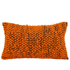Orange Pom-Pom Handwoven Cotton-Polyester Lumbar Cushion Cover 35x50 cm