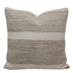 Handwoven Cotton Cushion Cover 45x45 cm | Natural & Ivory Textured Stripe Design | Artisan Woven Decorative Throw Pillow Cover | Hidden Zipper | Modern Boho Home Décor