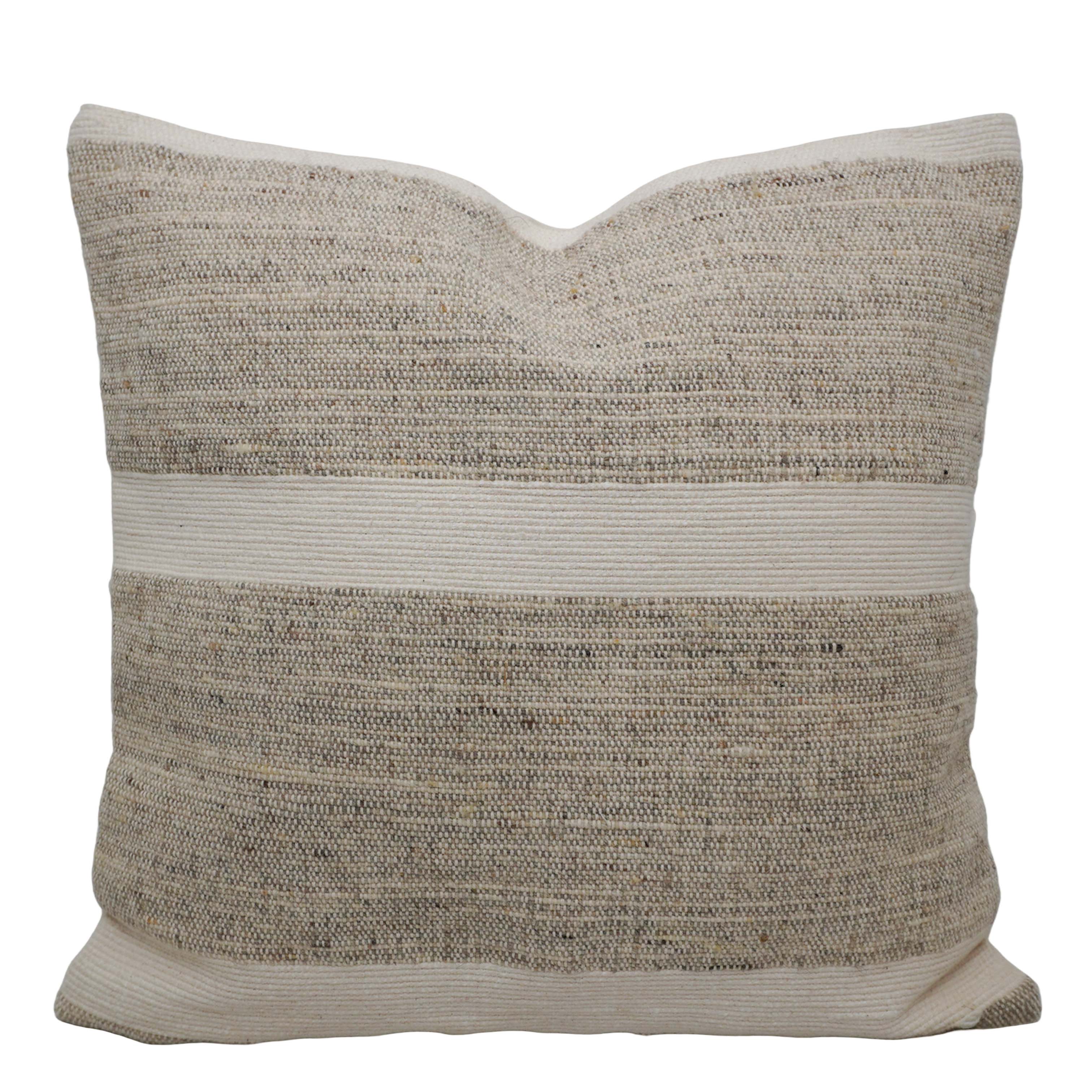 Handwoven Cotton Cushion Cover 45x45 cm | Natural & Ivory Textured Stripe Design | Artisan Woven Decorative Throw Pillow Cover | Hidden Zipper | Modern Boho Home Décor