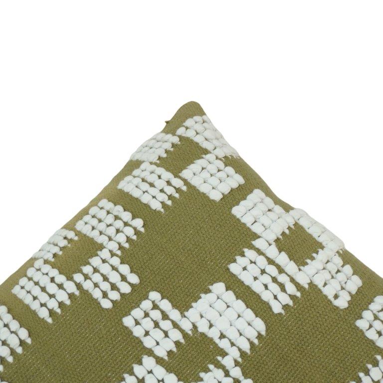 Handwoven Cotton Cushion Cover 45x45 cm | Textured Geometric Tufted Design | Olive Green Decorative Pillow Cover - Bulk manufacturer & supplier from Panipat, India