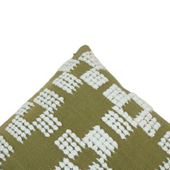 Handwoven Cotton Cushion Cover 45x45 cm | Textured Geometric Tufted Design | Olive Green Decorative Pillow Cover