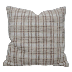 Handwoven Cotton Plaid Cushion Cover 45x45 cm | Beige & Ivory Check Pattern | Woven Decorative Throw Pillow Cover with Concealed Zip