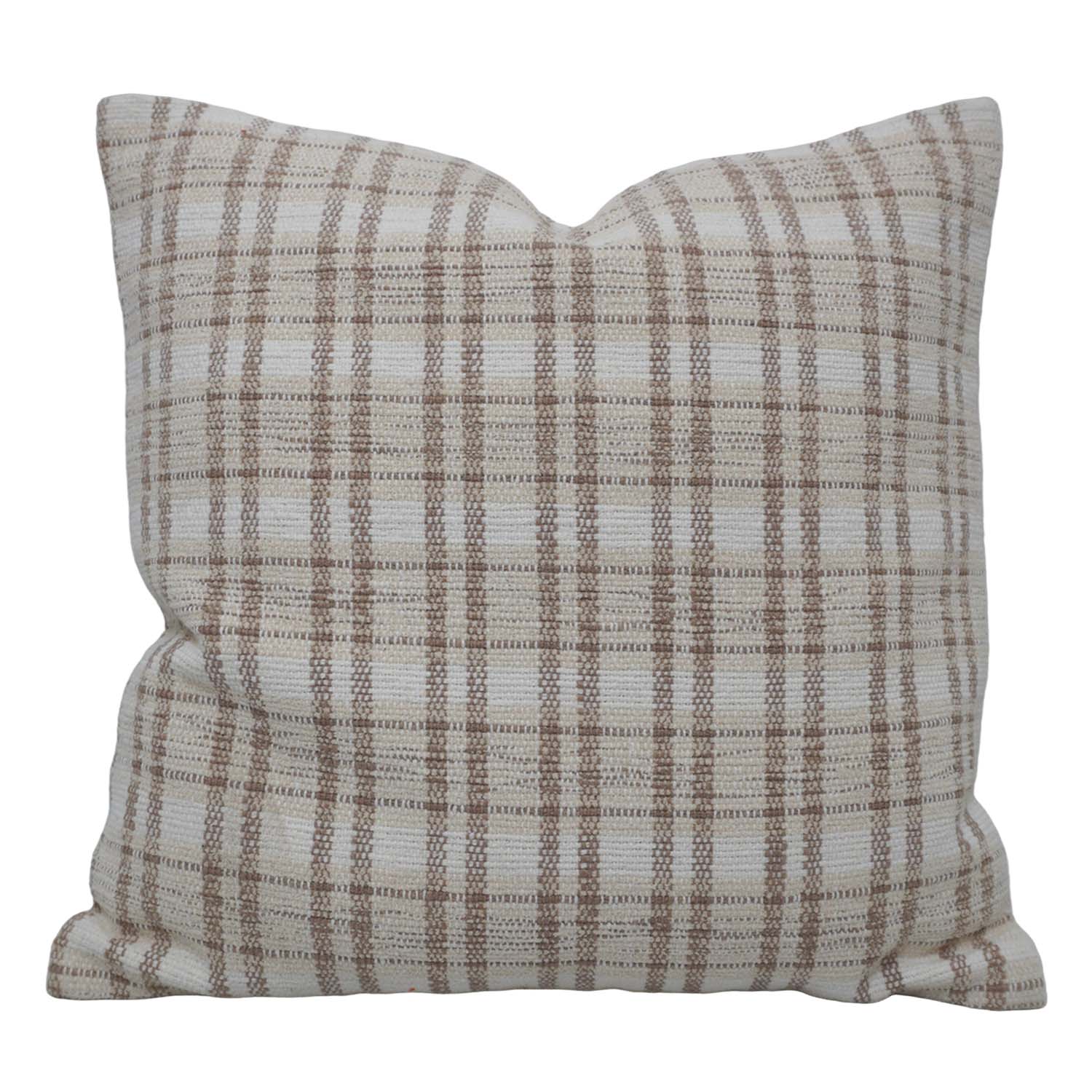 Handwoven Cotton Plaid Cushion Cover 45x45 cm | Beige & Ivory Check Pattern | Woven Decorative Throw Pillow Cover with Concealed Zip