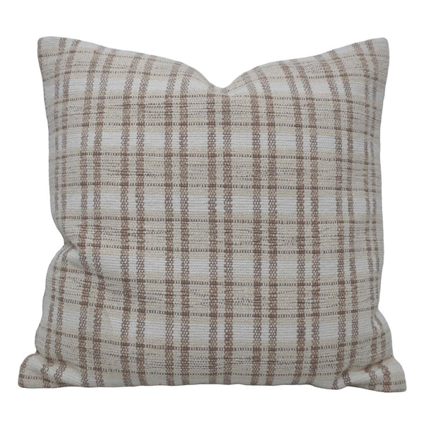 Handwoven Cotton Plaid Cushion Cover 45x45 cm | Beige & Ivory Check Pattern | Woven Decorative Throw Pillow Cover with Concealed Zip