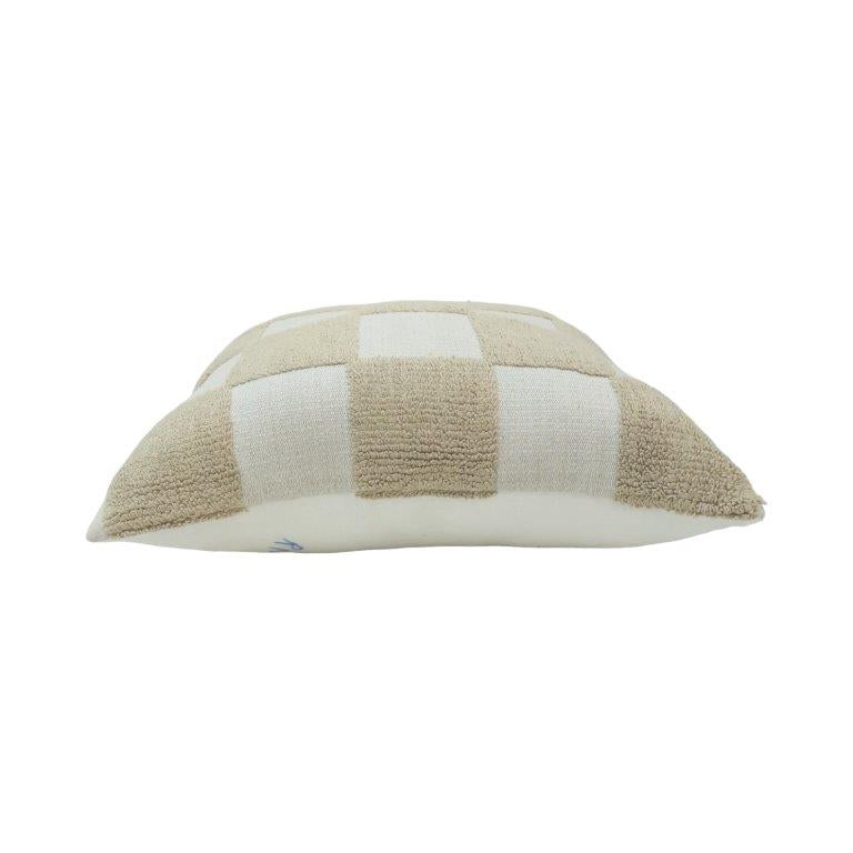 Ivory & Beige Checkered Embroidered Cushion Cover | Textured Cotton Pillow Cover 45x45 cm - Bulk manufacturer & supplier from Panipat, India